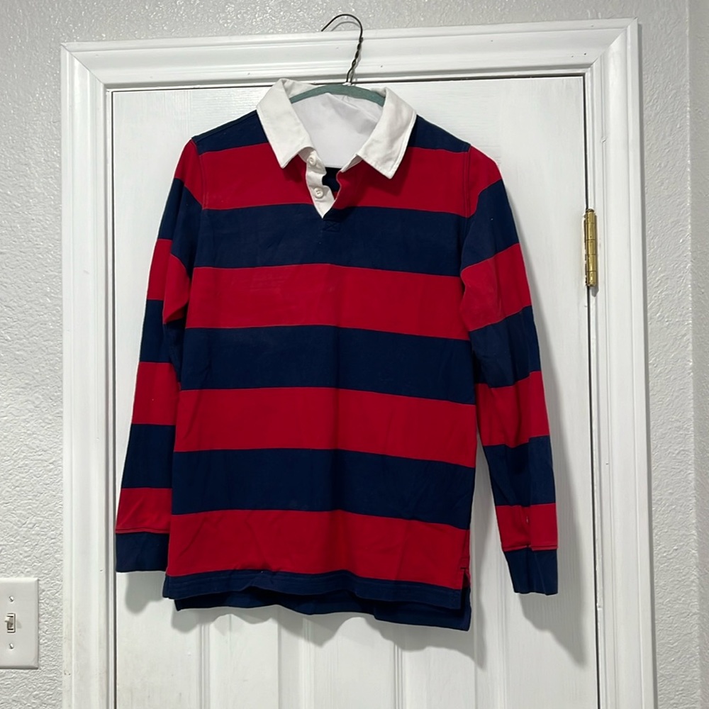 Hanna Andersson boys size 12 (150 cm) red and blue rugby long sleeve